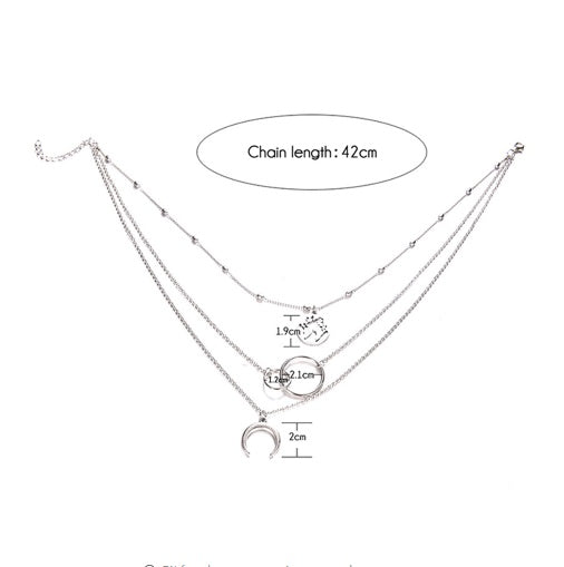 Fashionable multilayer boho moon map necklace with 42cm chain length.