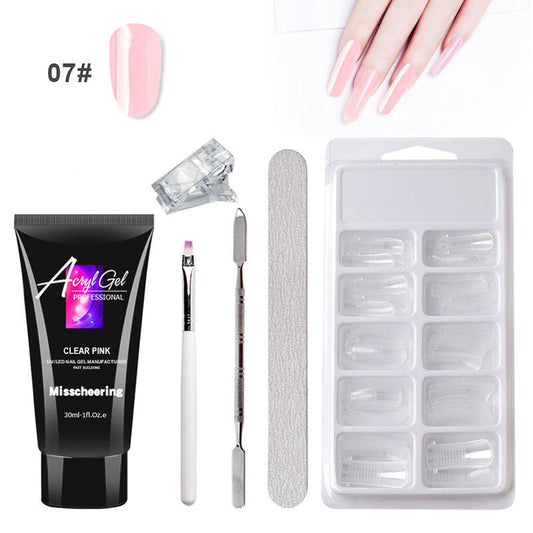 Painless Extension Gel Nail Art Set with Tools and Clear Pink Acrylic Gel Tube