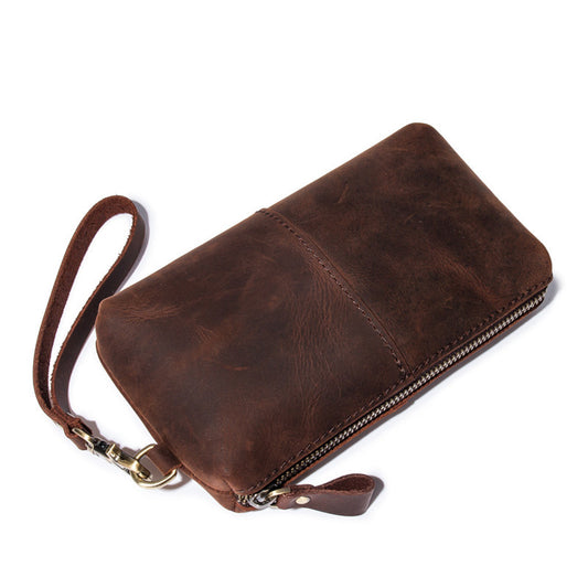 Crazy Horse Leather Simple Retro Long Purse | leather clutch bag - Essential Loved