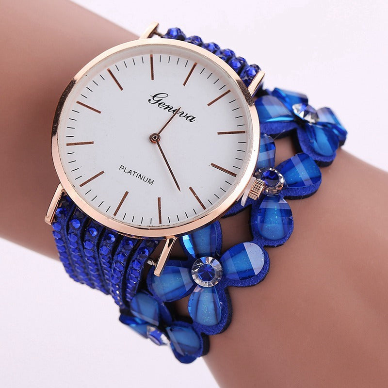 Fashion Geneva Flowers Watches Women Dress Elegant Quartz - Crystal Diamond Wrist Watch Gift Reloj Mujer | Ladies Bracelet Watch - Essential Loved