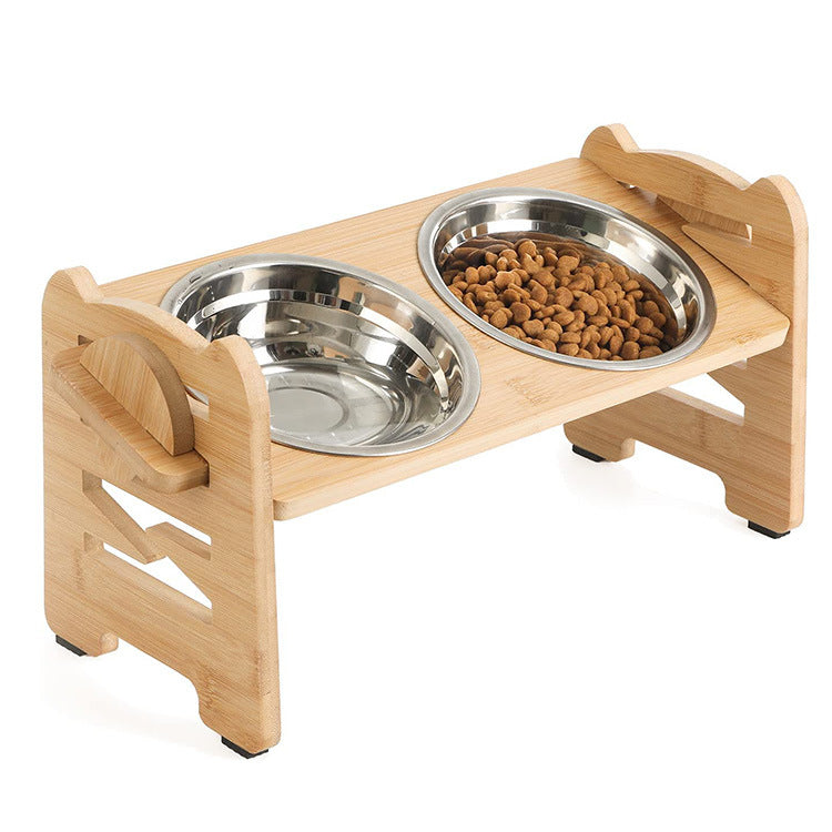 Dog Food Neck Protection Wooden Pet Bowl Rack