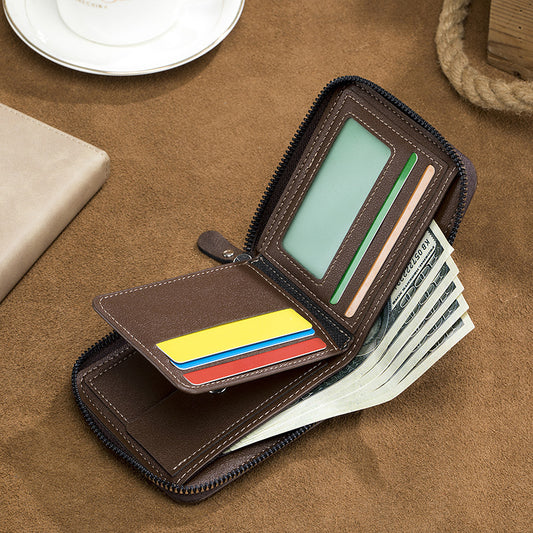 Tri-Fold Multifunctional Wallet | Men’s Zipper Leather Wallet - Essential Loved