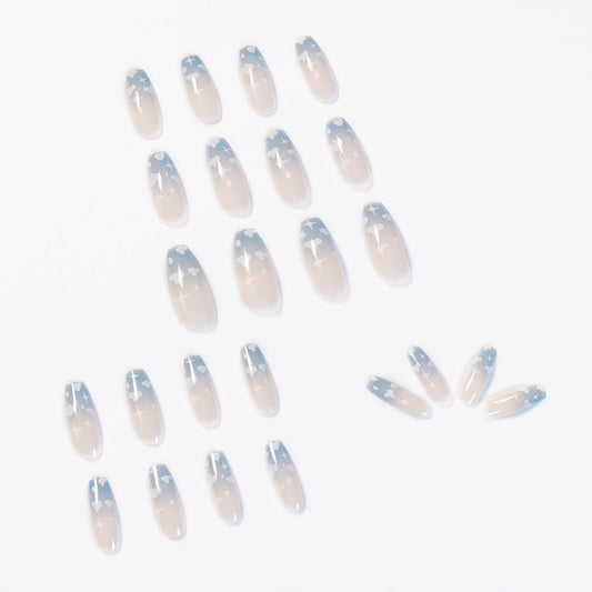 Soft pink and blue finished false nails set of 24 pieces.