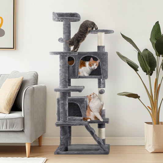 53 Inch Multistorey Apartment - Kitten Activity Tower Pet Playhouse Furniture, Dark Grey | Cat Tree Cat - Essential Loved