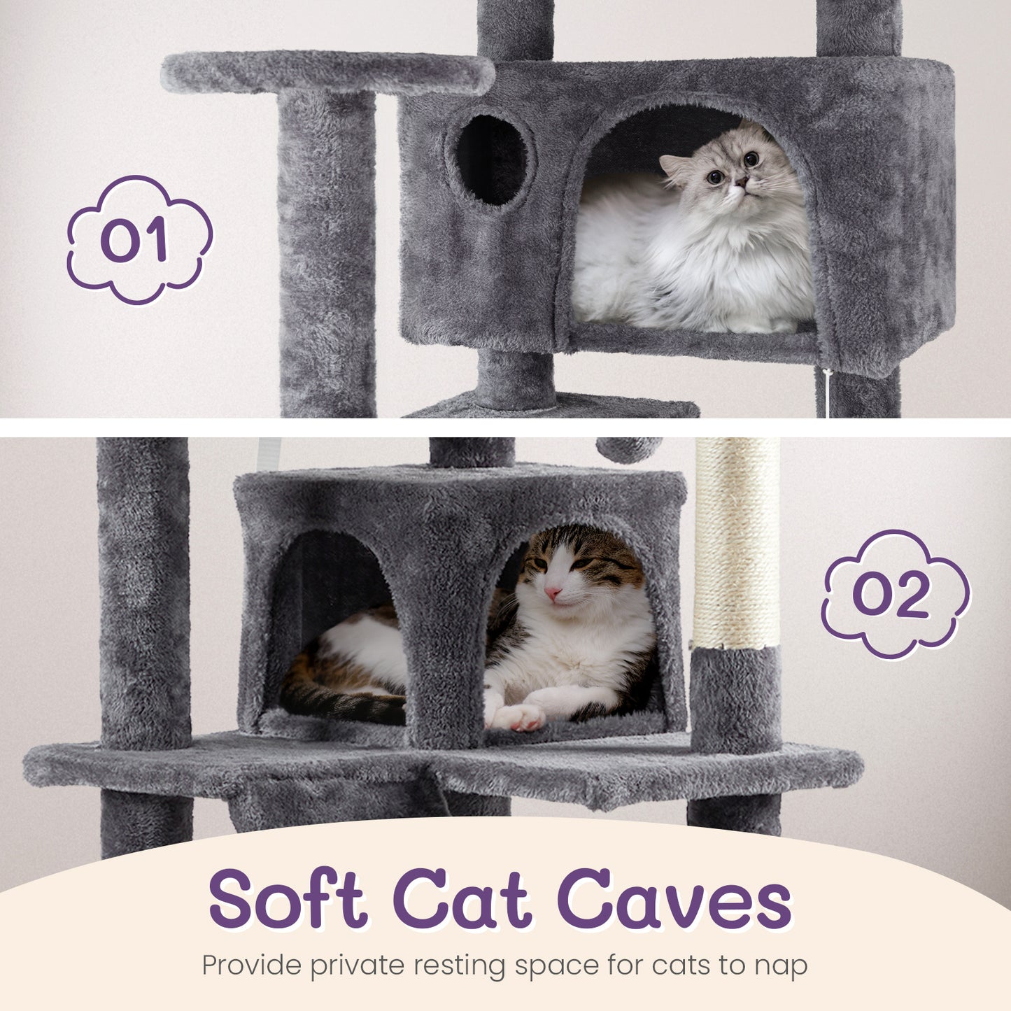 53 Inch Multistorey Cat Tree Cat Apartment With Scratch Kitten Activity Tower Pet Playhouse Furniture, Dark Grey | Cat Tree Cat Tower - Essential Loved