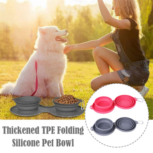 Pet Feeding Rubber Foldable Double Bowl | Dog Feeding Bowl - Essential Loved
