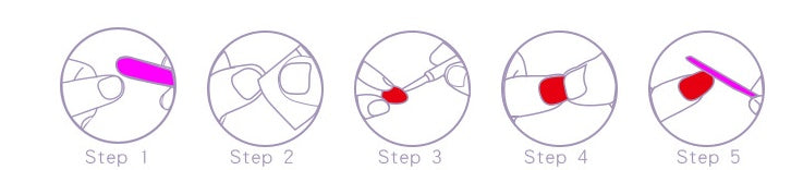 Nail application steps for simple black and white removable nail tips.