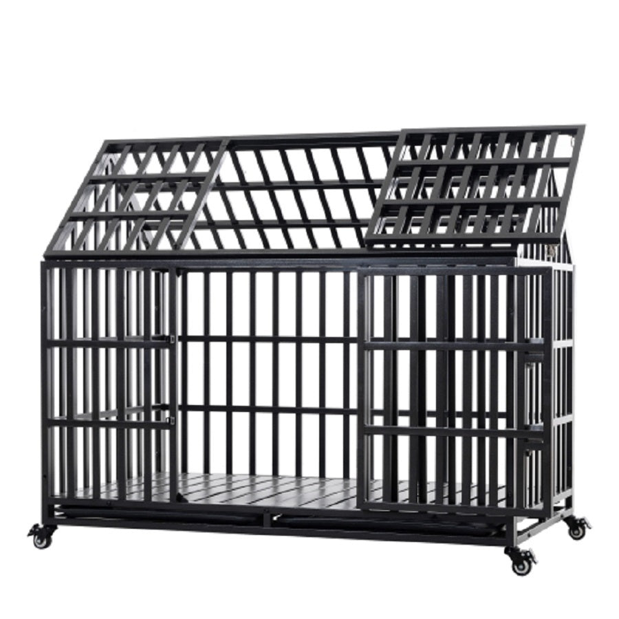 52 Inch Heavy Duty Dog Cage Large Kennel Sturdy Metal Kennel And Large Kennel With 4 Lockable Wheels