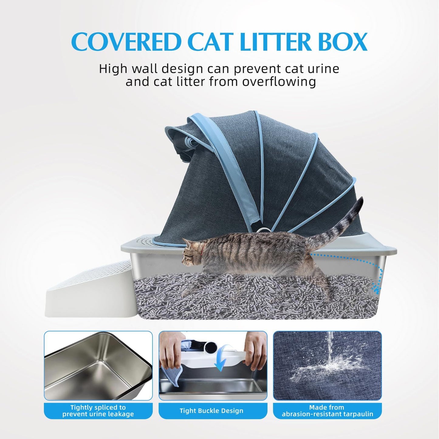 Cloth Cover Type Cat Litter Box,fully Enclosed, Anti-splash, Easy To Clean, Extra Large Widened And Thickened Pet Stainless Steel Cat Litter Box