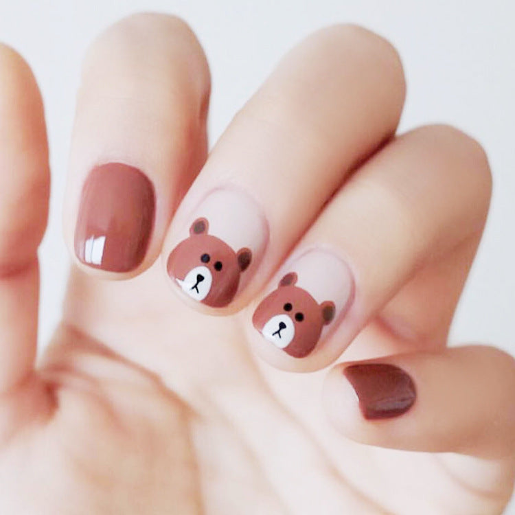 Cute bear design fake nails with jelly sticker application.