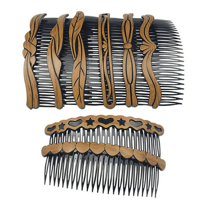 Fashion retro hair comb with wooden design for women, plastic and resin material, Korean style.