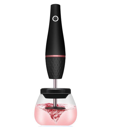 Electric makeup brush cleaner in black with charging option and ABS body.