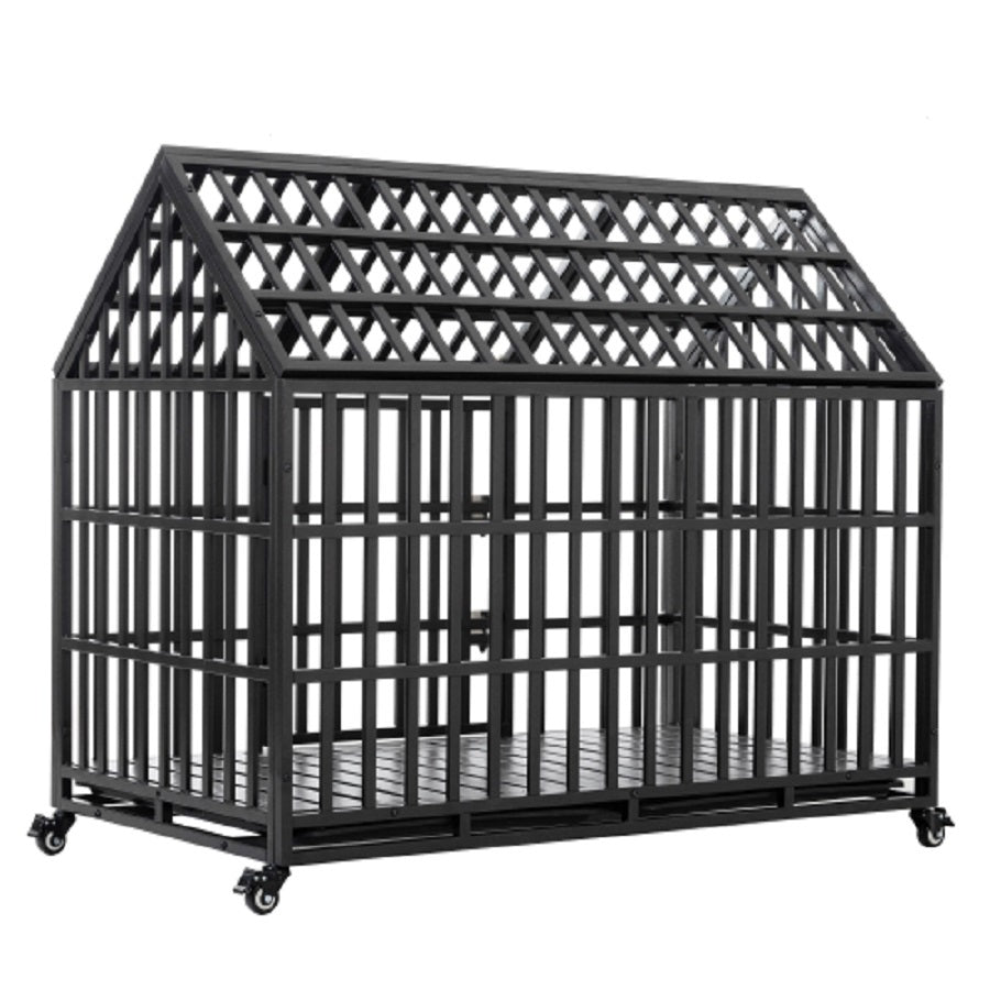 52 Inch Heavy Duty Dog Cage Large Kennel Sturdy Metal Kennel And Large Kennel With 4 Lockable Wheels