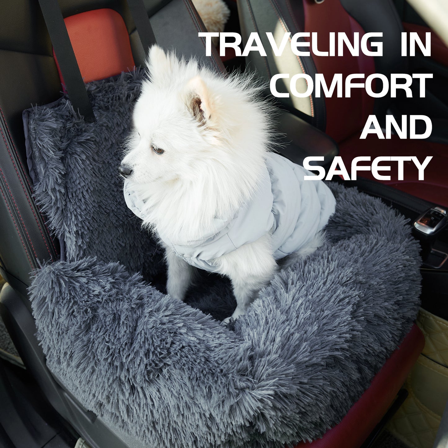 Dog Car Seat For Small Medium Large Dogs,Two Dogs Car Back Seat,Travel Pet Booster Seat With Seat Belt,Washable Long Plush Safety Pet Car Seat For Cat Or Small Pet