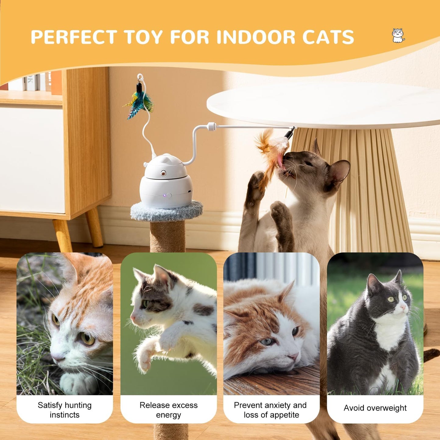 Automatic Interactive Cat Toy, 4-in-1 Rechargeable Cat Laser Toy, Indoor Laser Toy, 2 Feathers And Lid, Hide And Seek Cat Toy For Cat Exercise And Boredom | Laser Cat Toy - Essential Loved