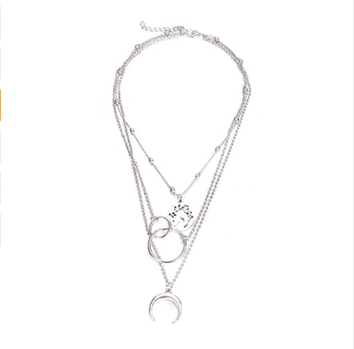 Fashionable multilayer boho moon map necklace with alloy material.