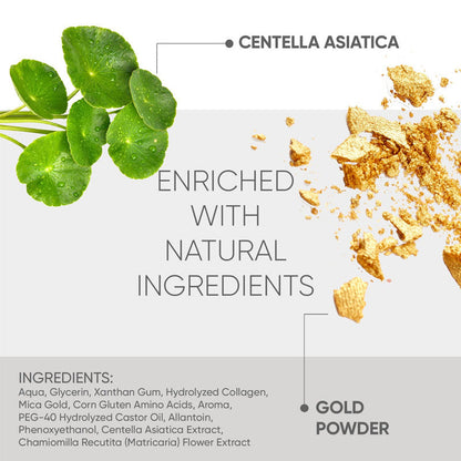 24K gold eye mask patch with centella asiatica and gold powder, enriched with natural ingredients for eye bag removal.