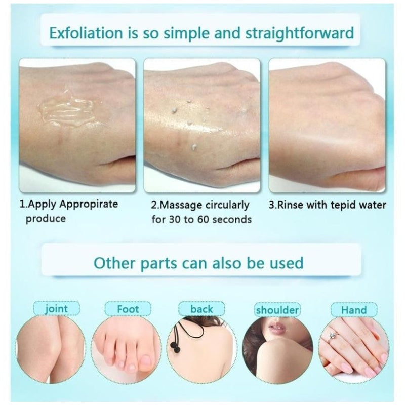 Exfoliation instructions for Lemon Cutin Gel showing application, massage, and rinsing steps.