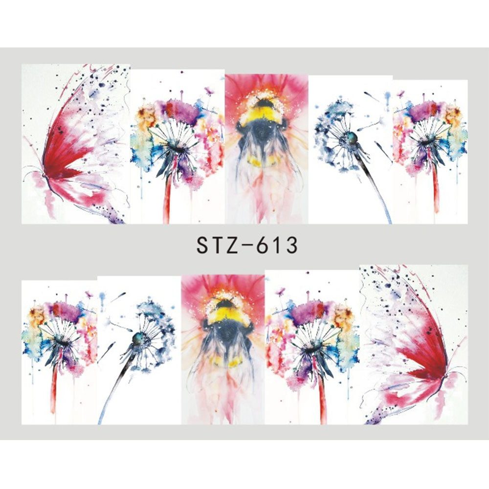 Nail sticker with butterfly and flower water transfer decal design.