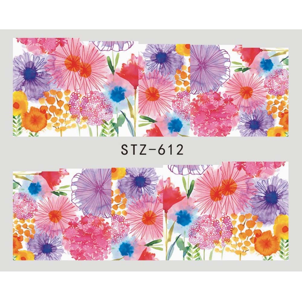 Colorful butterfly and flower nail art water transfer decals.