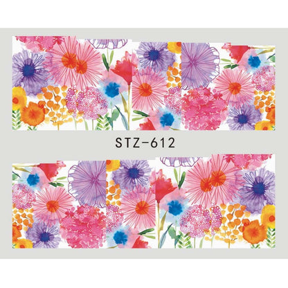 Colorful butterfly and flower nail art water transfer decals.