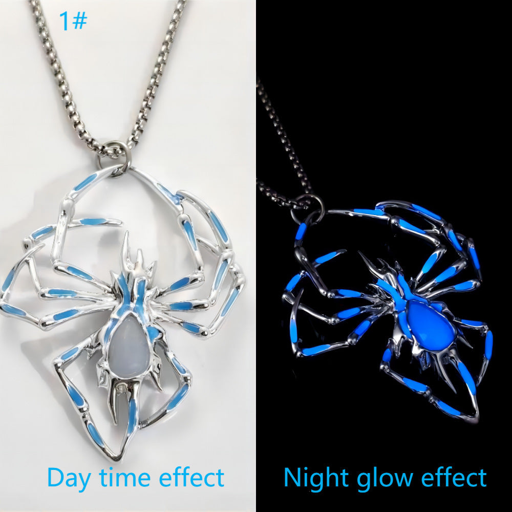 Halloween Creative Stereo Luminous Spider Necklace Jewerly Glowing Night Fluorescence Antique Vintage Glow In The Dark For Men Women Gift Party Halloween Day Club