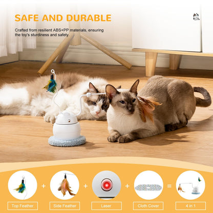 Automatic Interactive Cat Toy, 4-in-1 Rechargeable Cat Laser Toy, Indoor Laser Toy, 2 Feathers And Lid, Hide And Seek Cat Toy For Cat Exercise And Boredom | Laser Cat Toy - Essential Loved