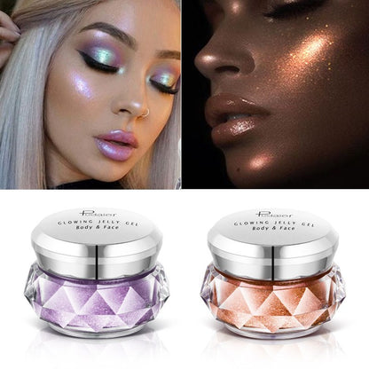 Face Highlighter Jelly Gel in purple and copper shades for glowing makeup.