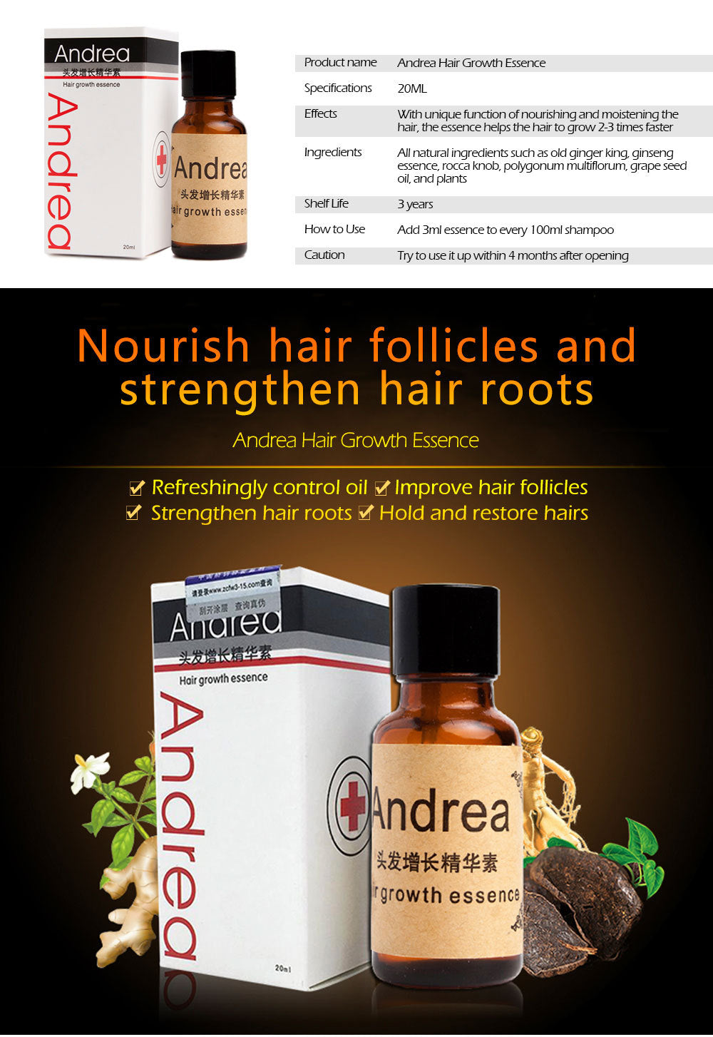 Hair Growth Anti Hair Loss Liquid 20ml bottle with natural ingredients for dense, smooth hair.