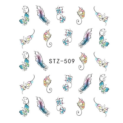 Nail sticker butterfly flower water transfer decals for nail art decoration.