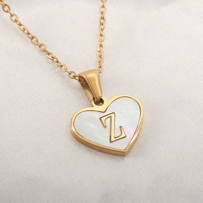 26 Letter Heart-shaped Necklace White Shell Love Clavicle Chain Fashion Personalized Necklace For Women Jewelry Valentine's Day