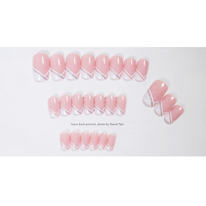 Oblique French simple manicure fake nails set with 24 pieces and glue.