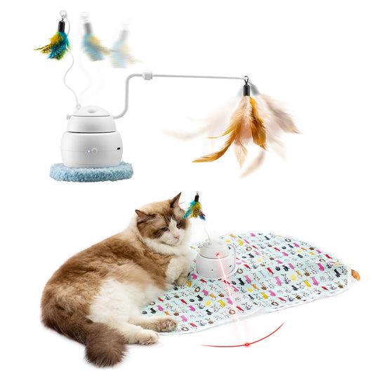 Automatic Interactive Cat Toy, 4-in-1 Rechargeable Cat Laser Toy, Indoor Laser Toy, 2 Feathers And Lid, Hide And Seek Cat Toy For Cat Exercise And Boredom | Laser Cat Toy - Essential Loved