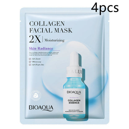 Collagen face mask for moisturizing and firming with hyaluronic acid and skin care ingredients.
