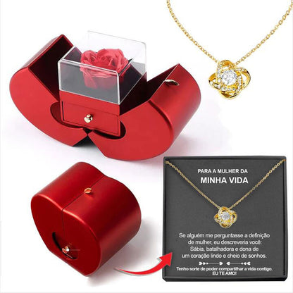 Fashion Jewelry Box Red Apple Christmas Gift Necklace Eternal Rose For Girl Mother's Day  Valentine's Day Gifts With Artificial Flower Rose | Flower Jewelry Box - Essential Loved