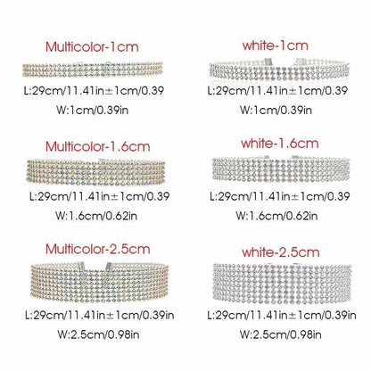 Fashion Women Full Crystal Rhinestone Choker Necklace in multicolor and white options.