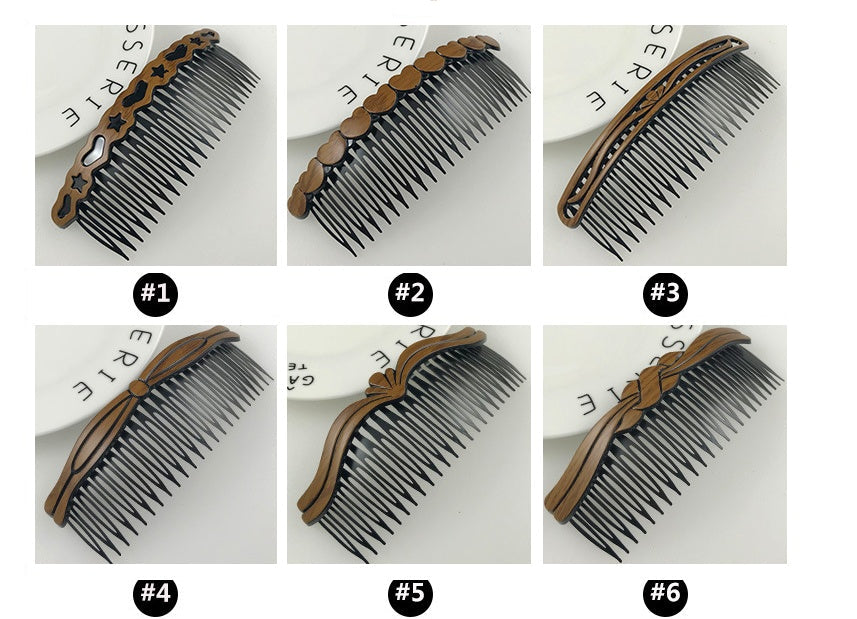 Korean style fashion retro hair comb in various designs made of plastic and resin.