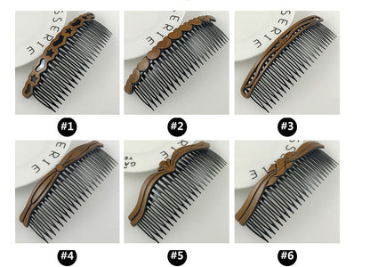 Korean style fashion retro hair comb in various designs made of plastic and resin.