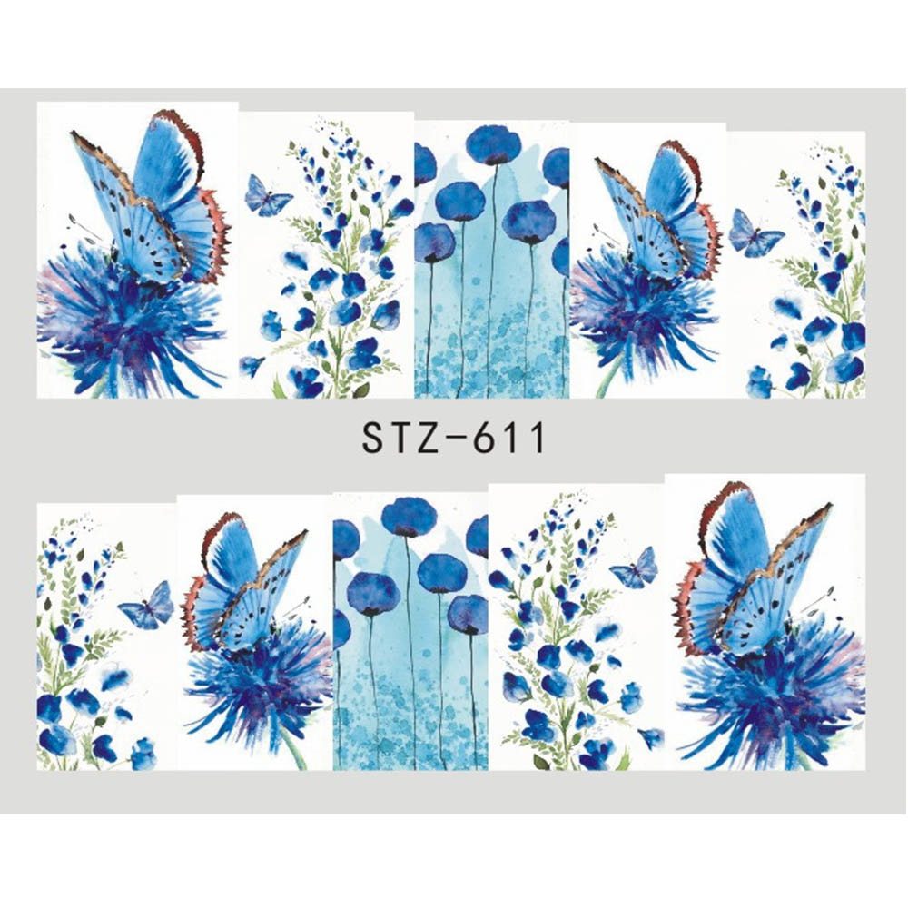 Butterfly and flower nail sticker water transfer decals for manicure decoration.