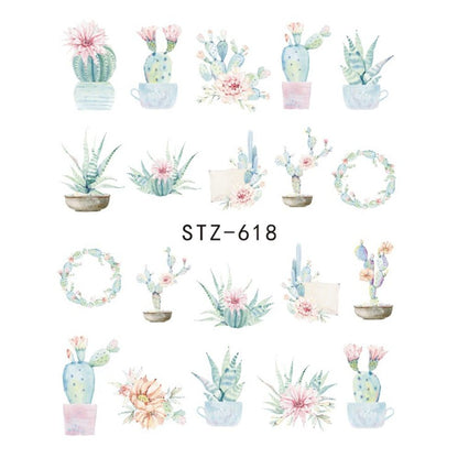 Nail sticker sheet with butterfly and flower water transfer decals for manicure decoration.