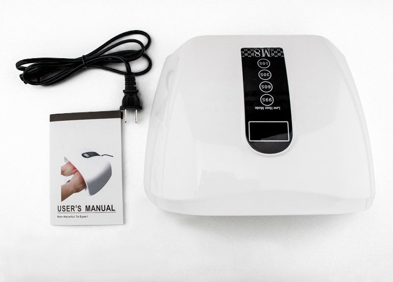 96W nail dryer with LED display, power cord, and user manual.