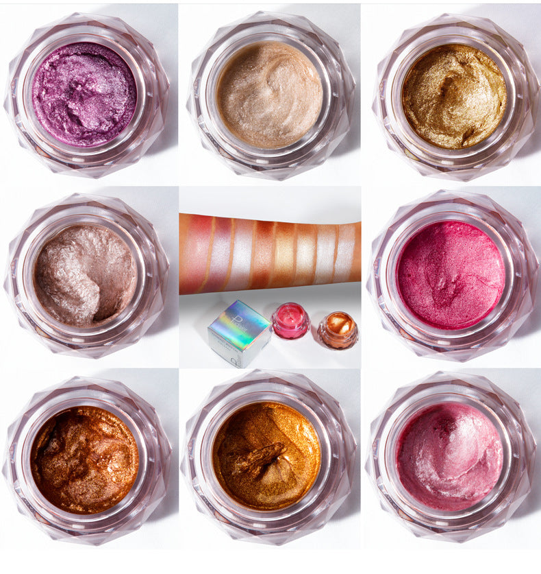 Face Highlighter Jelly Gel in various colors, showcasing creamy shimmer textures for festival makeup.