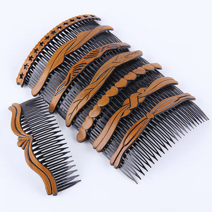 Retro-style plastic and resin hair combs for women with wave design.