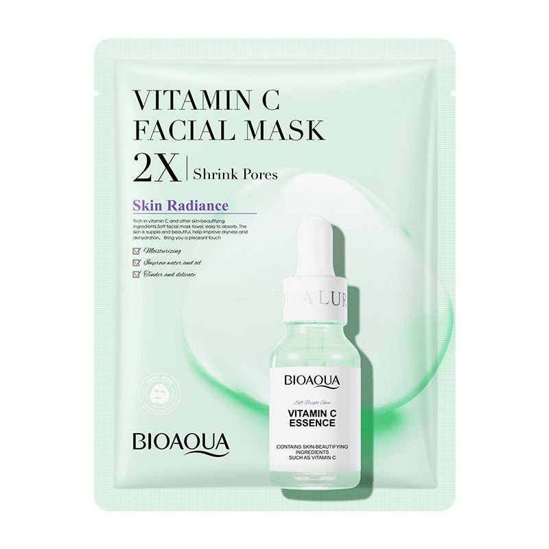 Vitamin C facial mask packaging featuring Bioaqua Vitamin C essence.