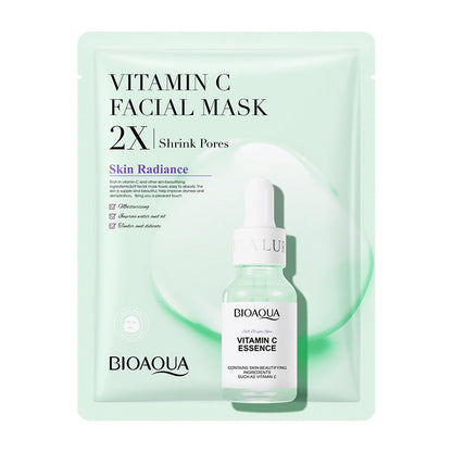 Vitamin C face mask with collagen for moisturizing and firming skin care.