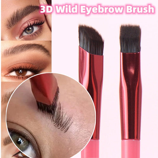 3D Wild Eyebrow Brush with soft nylon bristles and red handle for precise eyebrow makeup application.