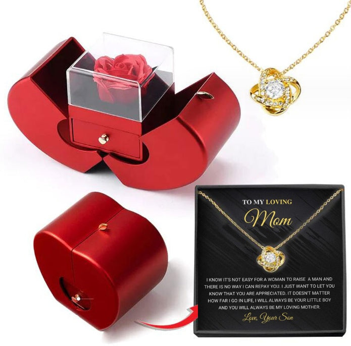 Fashion Jewelry Box Red Apple Christmas Gift Necklace Eternal Rose For Girl Mother's Day  Valentine's Day Gifts With Artificial Flower Rose | Flower Jewelry Box - Essential Loved