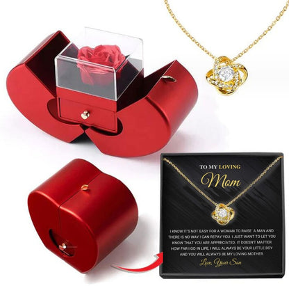 Fashion Jewelry Box Red Apple Christmas Gift Necklace Eternal Rose For Girl Mother's Day  Valentine's Day Gifts With Artificial Flower Rose | Flower Jewelry Box - Essential Loved