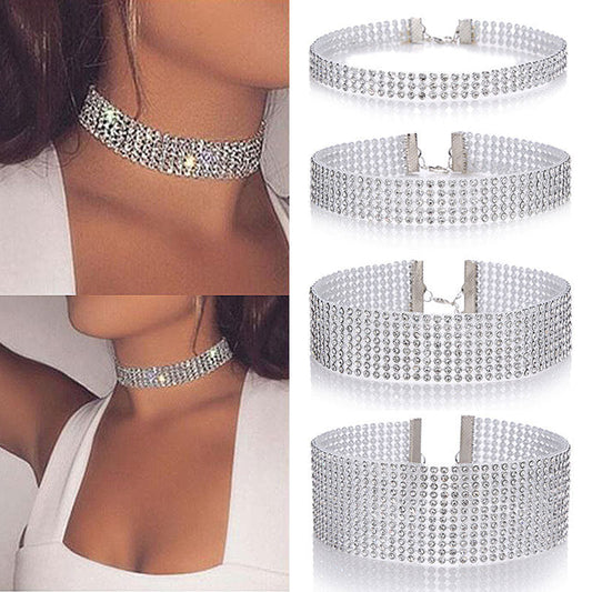 Fashion women full crystal rhinestone choker necklace, stylish multicolor wedding jewelry.