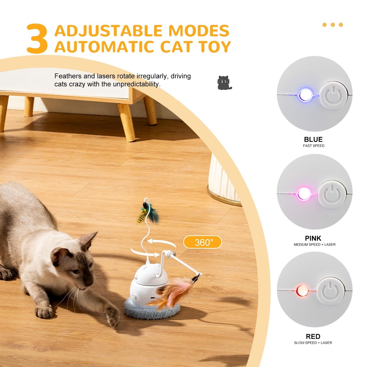 Automatic Interactive Cat Toy, 4-in-1 Rechargeable Cat Laser Toy, Indoor Laser Toy, 2 Feathers And Lid, Hide And Seek Cat Toy For Cat Exercise And Boredom | Laser Cat Toy - Essential Loved